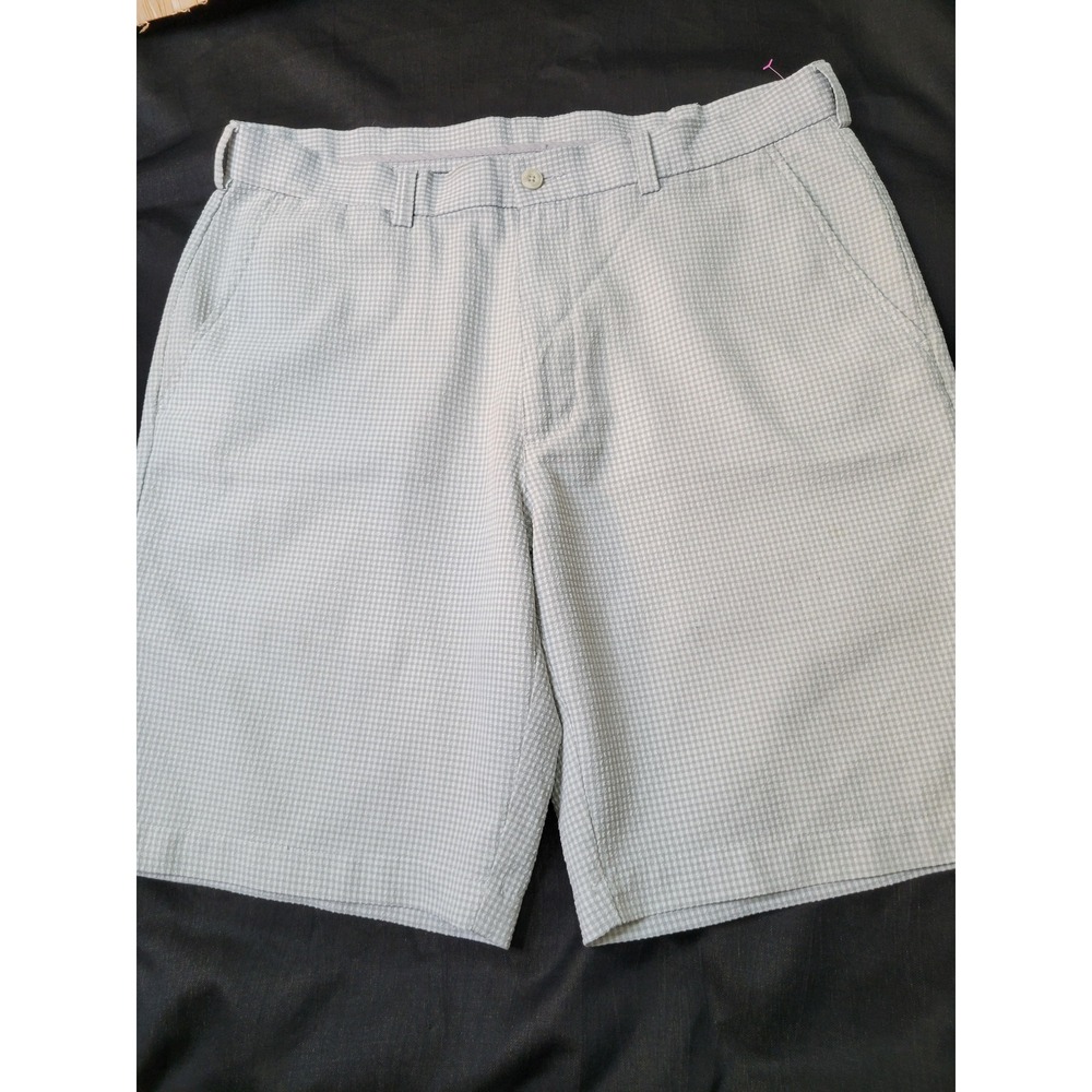 PGA Tour Mens Blue White Seersucker Golf Shorts Micro Check Flat Front 33 2915